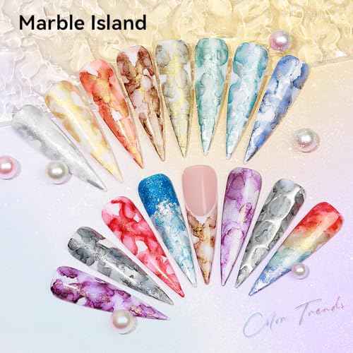 MIZHSE Marble Nail Polish Set, 12 Colors Marble Ink for Nails Glitter Effect Nail Ink Blooming Gel Watercolor Nail Polish for Nail Art Design Manicure at Home