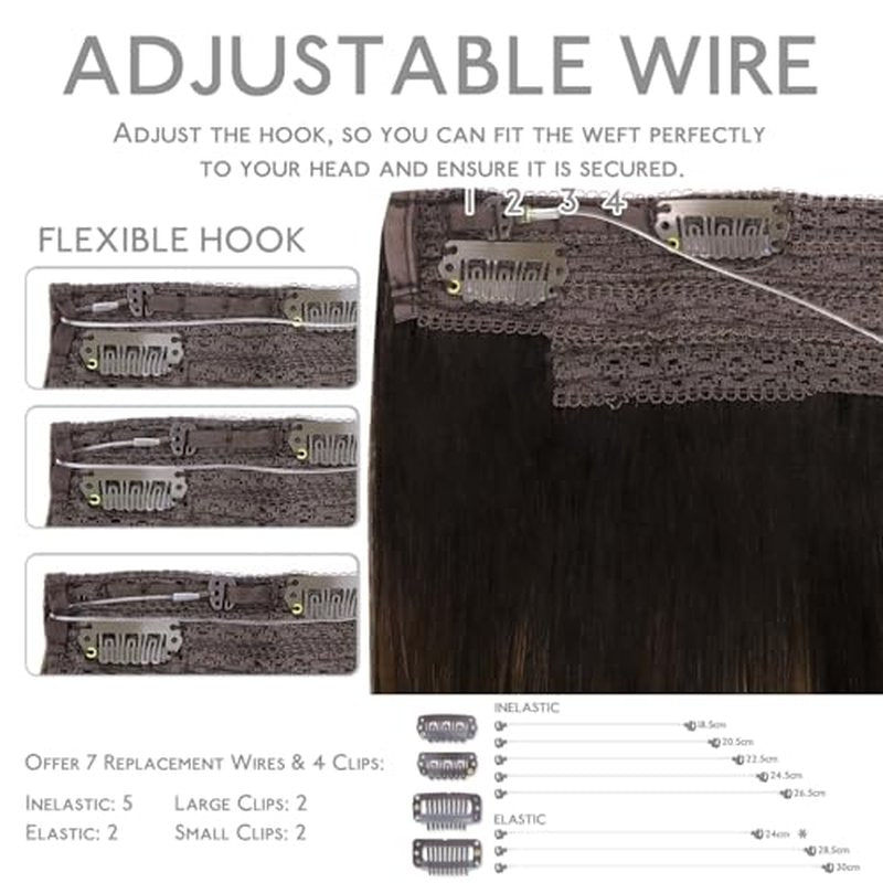 WENNALIFE Wire Hair Extensions (Increase 50% Lifespan) Real Human Hair 18 inch 95g Balayage Dark Brown to Chestnut Brown Remy Wire Hair Extensions Invisible Transparent Fish Line Real