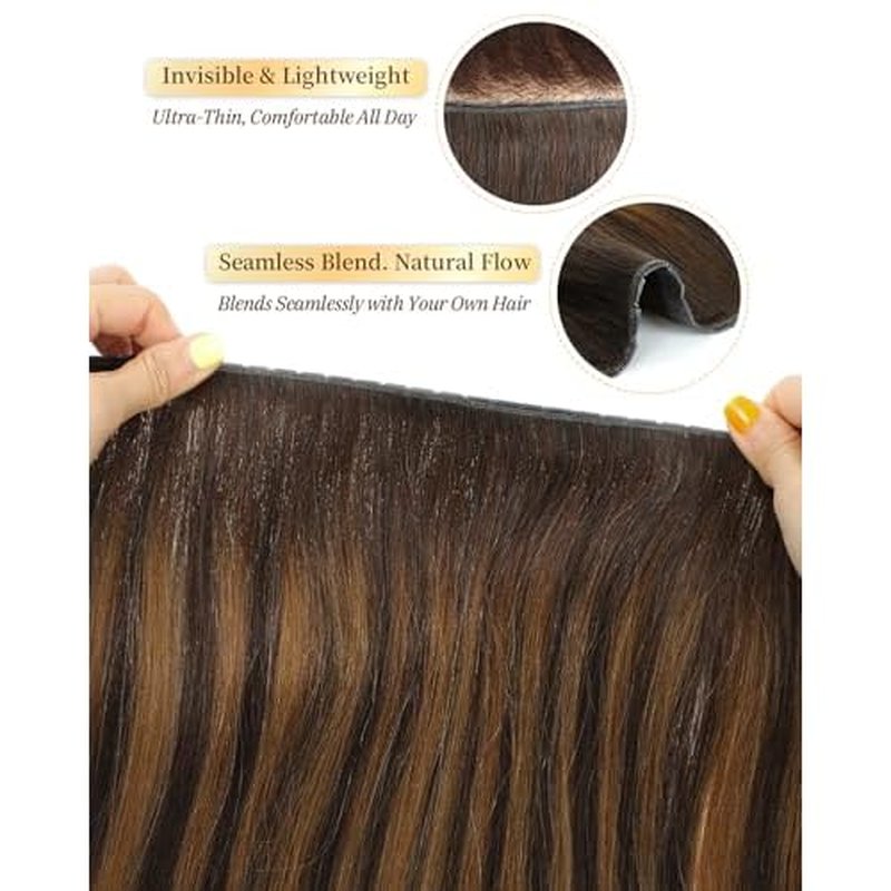 PANEWAY OVO Butterfly Weft Hair Extensions Real Human Hair Layer Invisible Extensions No Glue Genius Weft with Micro Beads for Short/Thin Hair (#P2/8/T2,20 Inch)