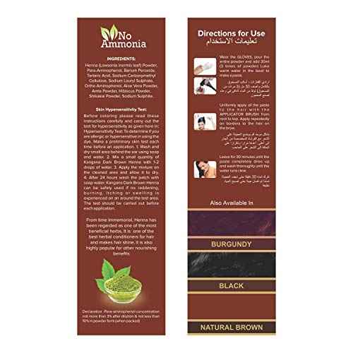 Kangana Henna Powder for Hair Dye/Colour - Dark Brown Henna Powder for 100% Grey Coverage - 6 pouches inside- Total 60g (2.11 Oz)