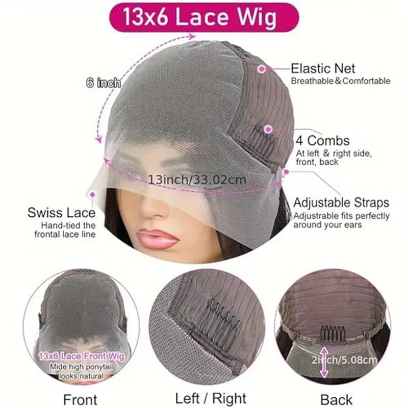 13x6 HD Frontal Wig 250 Density HD Lace Front Wigs Human Hair Pre Plucked with Baby Hair Brazilian Virgin Hair Glueless Body Wave Wig 24 Inch Transparent Lace Front Wigs Human Hair Natural Black