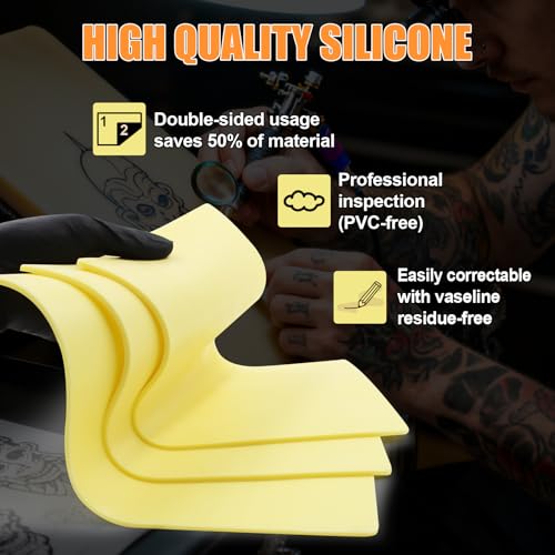 5Pcs Large Tattoo Practice Skins, 3mm Thick Fake Skin 12"x8" - Realistic Reusable Silicone Sheet for Beginners & Professional Artists Tattoo Skin with Storage Box