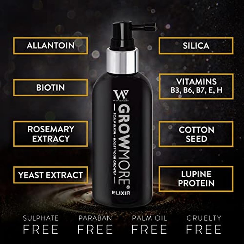 Watermans Grow More Hair Growth Serum | Supports Thicker, Stronger Hair with Biotin, Rosemary & DHT Blockers | Lightweight, Fast-Absorbing & Vegan | Helps Improve Scalp Density ? 3.4 fl oz