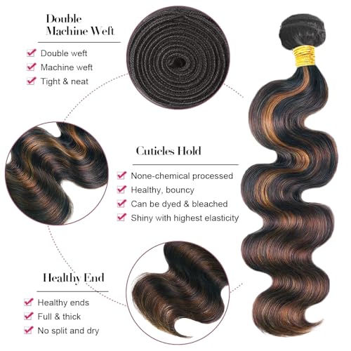 20 Inch Fb30 Bundles Highlight Body Wave Human Hair Bundle Two Tone Black Mixed With Light Brown Bundle P1B30 Body Wave Bundles 1B30 Ombre Hair Extensions