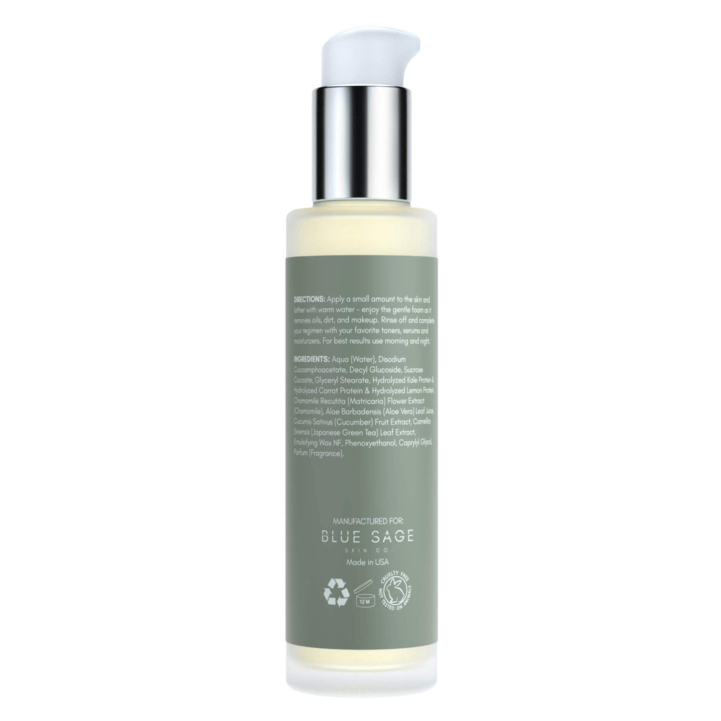 Blue Sage Kale Milky Daily Facial Cleanser | Natural Anti-Aging Face Wash with Antioxidants and Amino Acids to protect and repair skin from the aging effects of pollution
