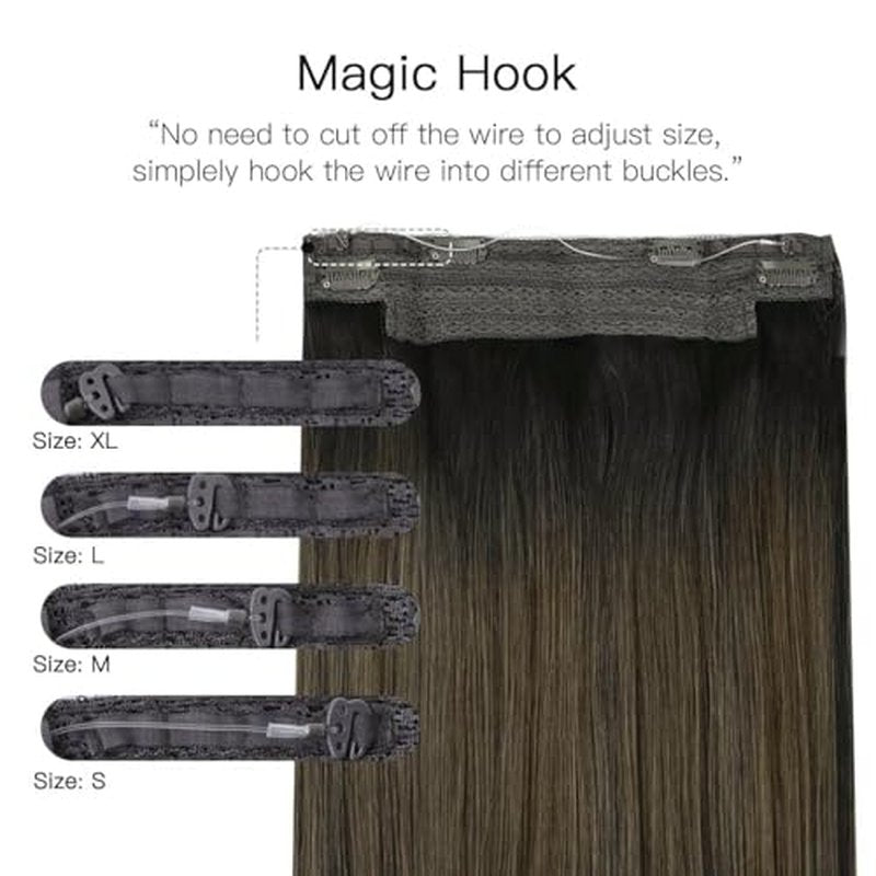 HOTBANANA Wire Hair Extensions, 20 inch 110g Dark Brown to Chestnut Brown Fish Line Real Human Hair Straight Invisible Wire Remy Hair Extensions