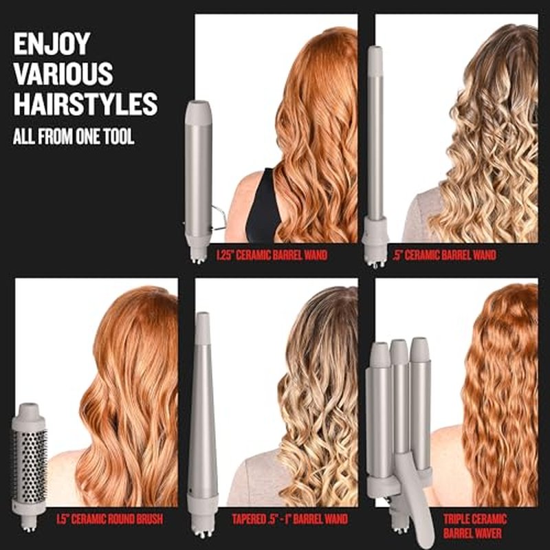 Remington Trendology 5-in-1 Multi-Styler Curling Wand Set with Ceramic Round Brush and 4 Interchangeable Ceramic Curling Wands (0.5¡°-1.25¡±)