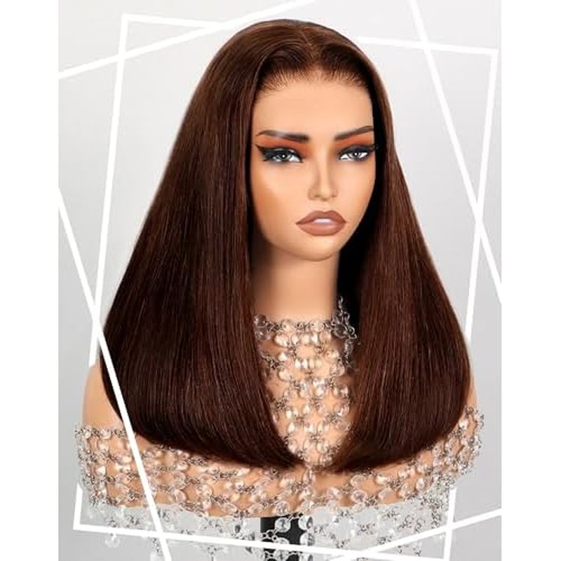 4# Chocolate Brown Straight Lace Front Wig Human Hair 32 Inch 200 Density Colored Wig Human Hair 13x6 HD Lace Frontal | Soft Non-shedding Non-tangling Full Length No Peculiar Smell