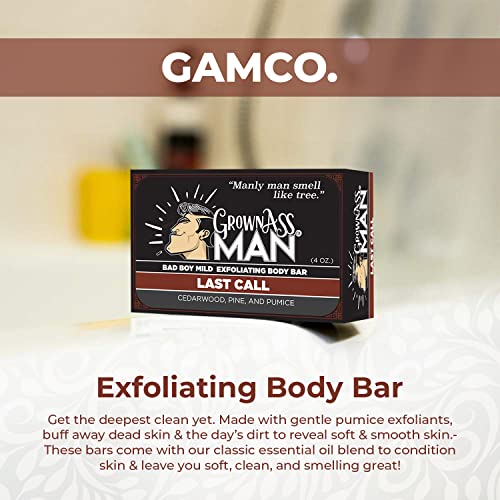 Grown Ass Man Co. Exfoliating Body Bars - Solid Soap with Natural Oils & Gentle Scrub - Plastic Free & Eco-Friendly, Natural & Organic for All Skin Types, 4oz Bar - Last Call - Mild Exfoliant, 6-Pack