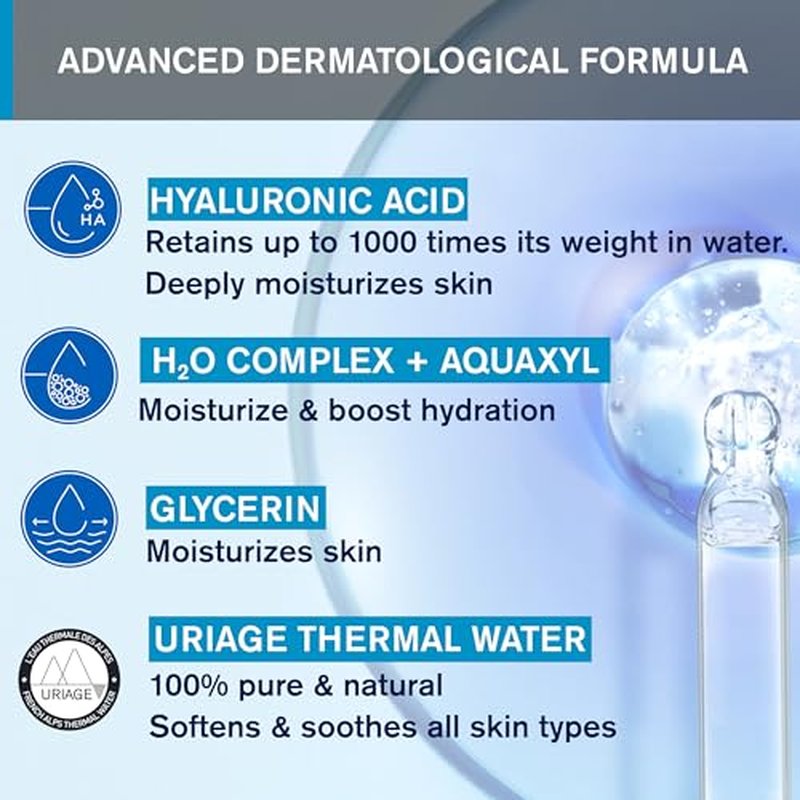 URIAGE Water Jelly | Moisturizing Face Gel with Hyaluronic Acid, 24H Intense Hydration & Shine Control, Non-comedogenic, 40 mL / 1.35 oz