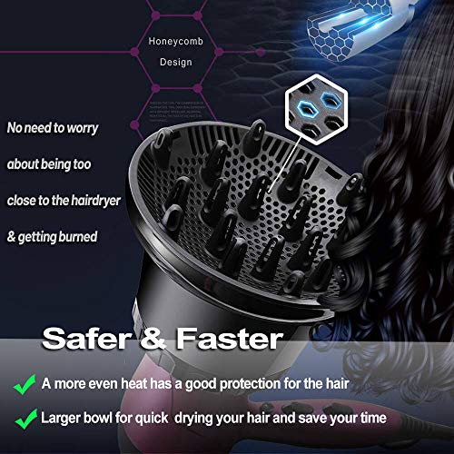 Hair Diffuser, Hair Dryer Diffuser Attachment for Curly and Natural Wavy Hair, Professional Blow Dryer Diffuser, Adjustable from 1.4 Inch to 2.6 Inch