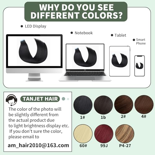 Tape-in Hair Extensions - 20 Inch Straight Jet Black Remy Hair - Invisible Skin Weft, Seamless Human Hair Extensions (#1 20 Inch 50g/Pack 20Pcs)