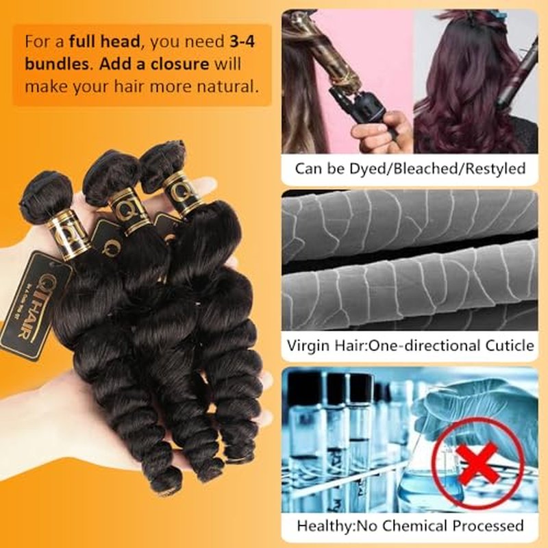 QTHAIR Brazilian Human Hair Loose Wave Bundles 16A Grade Brazilian Loose Weave 1 Bundles Deal (30",100g) Human Hair Natural Color