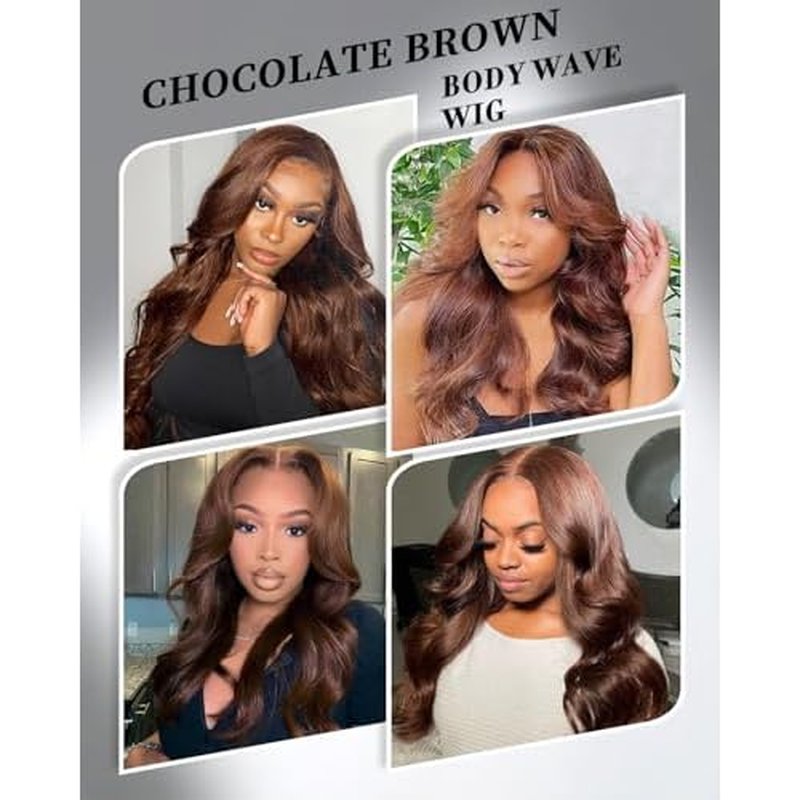 Chocalate Brown Lace Front Wigs Human Hair 13x4 HD Transparent Lace Frontal Wigs Body Wave Colored 4 Brown Wavy Wig Pre-Plucked Hairline 180% Density 18 inch