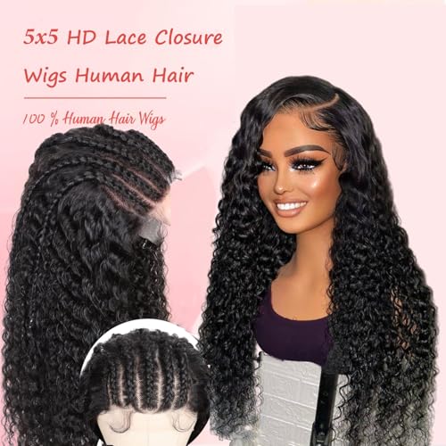 SODLIS 5x5 HD Lace Closure Wigs Human Hair Wear And Go Glueless Wigs Human Hair Pre Plucked With Baby Hair Ready to Go Deep Wave Lace Front Wigs Human Hair for Women£¨12 Inch£©