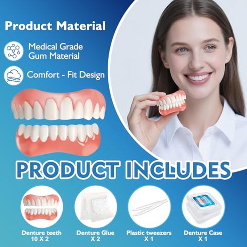 Moldable False Teeth - Veneers Teeth for Women & Men, Silicone Dentures Set for Both Upper and Lower, Temporary Dentures DIY at Home Within Minutes Fix Your Smile 1Pack