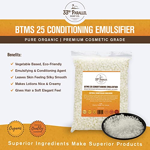33RD PARALLEL | BTMS 25 (2 lbs / 32 oz) Bulk Conditioning Emulsifier | Behentrimonium Methosulfate Cetearyl Alcohol Emulsifying Conditioner | (2 POUNDS)