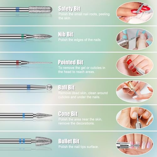13PCS Nail Drill Bits Set, 3/32¡± Professional Drill Bits Nail Tech, Tungsten Carbide Ceramic Efile Nail Bits with Brush, Cuticle Remover Bits for Acrylic Gel Dip Powder Nail Manicure