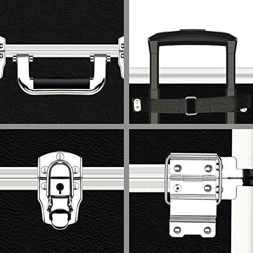 OUDMAY Makeup Train Case 4 in 1 Professional Cosmetics Rolling Organizer Aluminum Frame and Folding Trays