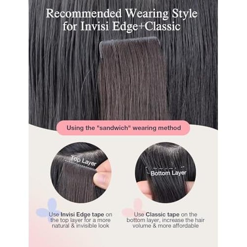 DOORES Injection Tape in Hair Extensions Human Hair Invisi Edge, Dark Brown to Chestnut Brown 20 Injection Tape-ins with 20 Classic Tape-ins 100g 18 Inch, Human Tape in Extensions