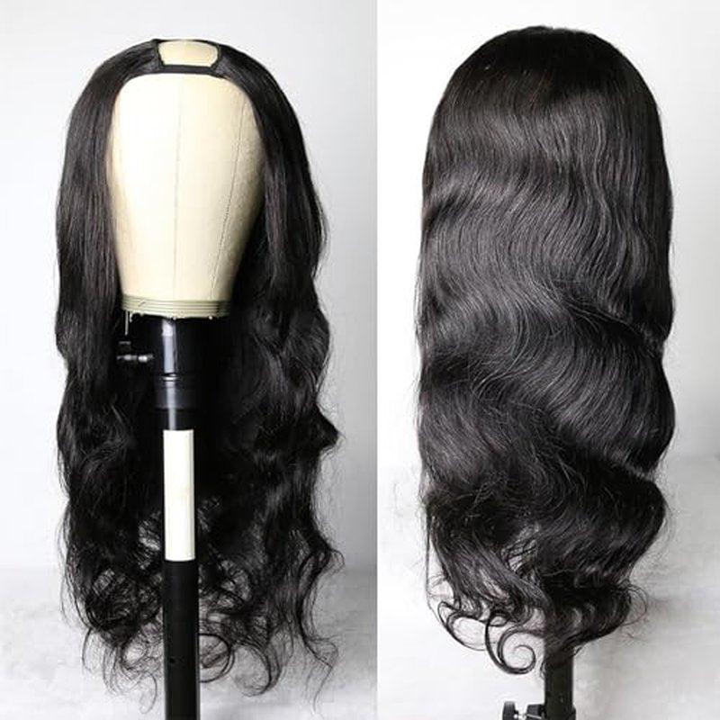 U Part Human Hair Wig Body Wave for Women Brazilian Remy Upart Human Hair Wig Beginner Friendly No Sew in NO Glue 200% Density Natural Color 22Inch