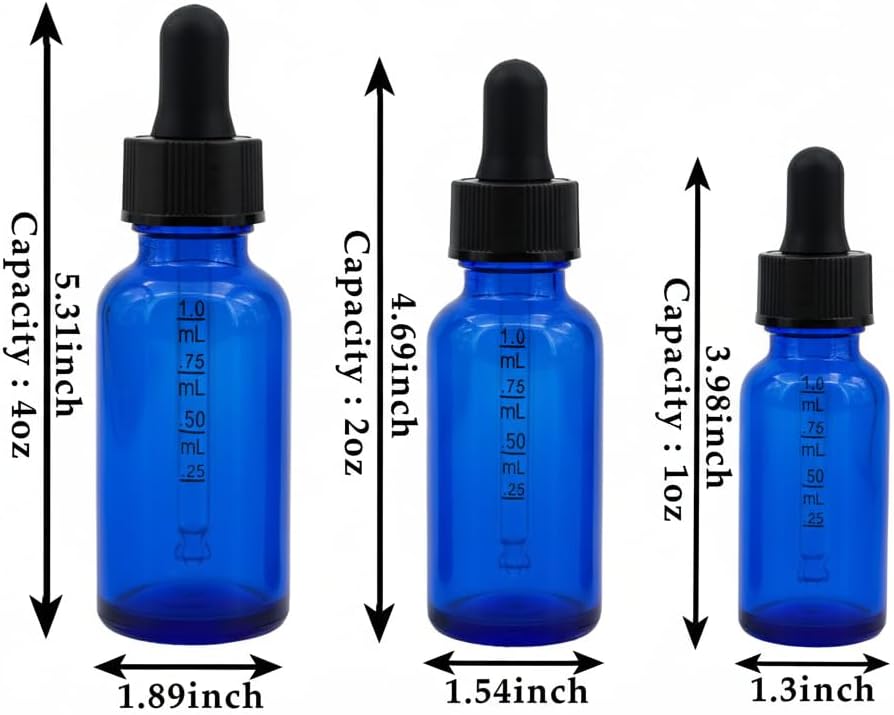 Cobalt Blue Dropper Bottles - 20 Pack 4 oz Measurement Dispensers for DIY Essential Oils, Hair Serums & Skincare | Refillable 120ml for Home & Travel