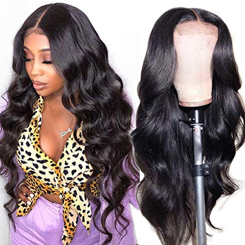 Wingirl 13¡¿5 Lace Front Human Hair Wigs for Women 12A HD Transparent Body Wave Lace Front Wigs Human Hair Pre Plucked Bleached Knots (18 Inch (Pack of 1), 220% 1B# Color)