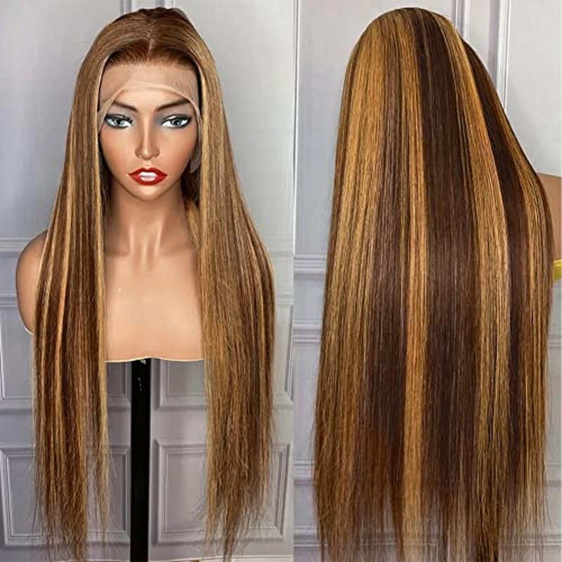 Flady Highlight Ombre Blonde Lace Front Wig Human Hair #4/30 Colored Glueless Wigs Human Hair Pre Plucked with Baby Hair 180 Density Straight HD Lace Frontal Wigs for Black Women