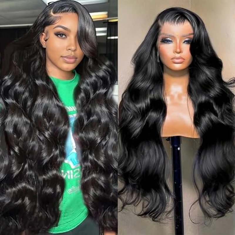 13x4 Body Wave Lace Front Wigs Human Hair Pre Plucked with Baby Hair 180% Density 13x4 HD Transparent Lace Front Wigs for Black Women Natural Black Wigs(28inch)