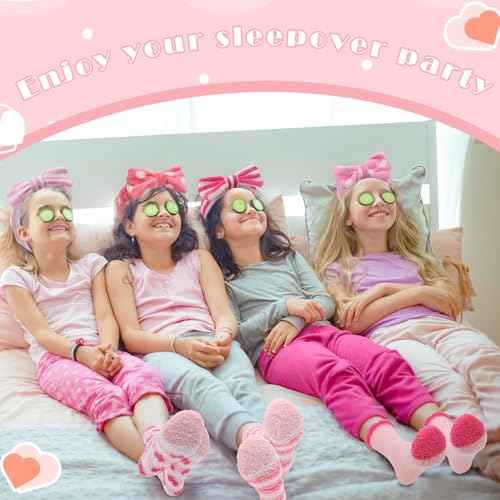 WHAVEL Sleepover Party Supplies for Girls - Pink Party Favors Include 6 Spa Headbands, 6 Fuzzy Socks Slippers for Spa Birthday, Bachelorette, Slumber, Pajama Party