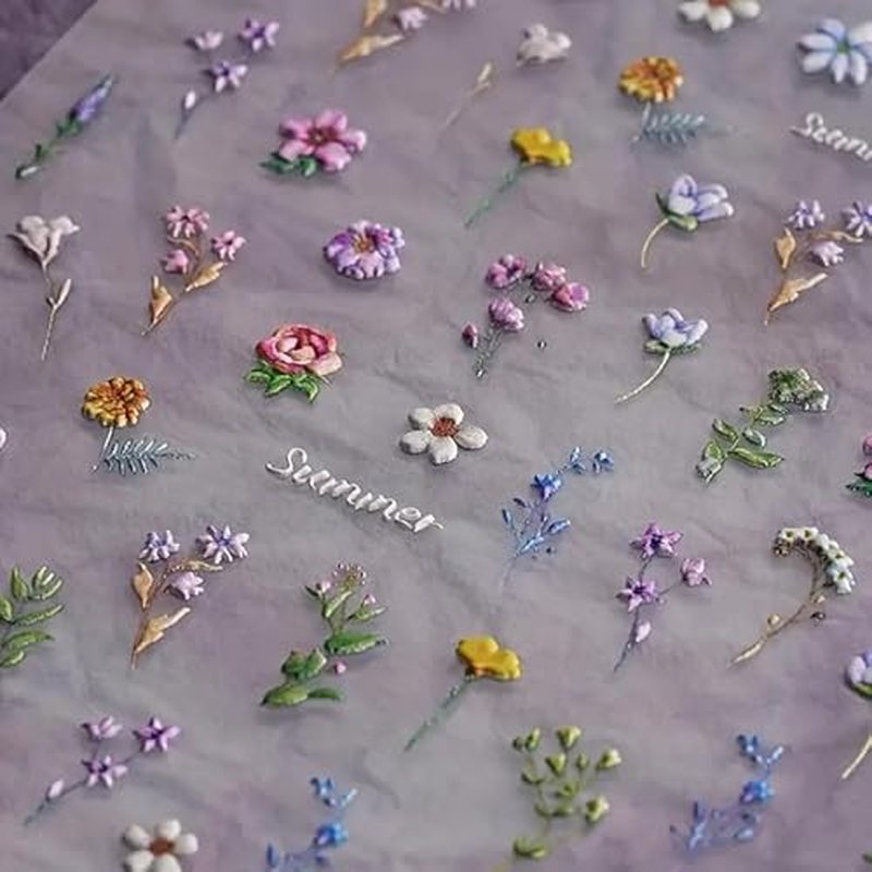 Flower Nail Stickers for Nail Art - Flowers Nail Art Stickers Summer Floral Leaf Plant 5D Embossed Nail Decals Self-Adhesive Nails Supply Manicure Sliders Flower Stickers for Nails Decoration