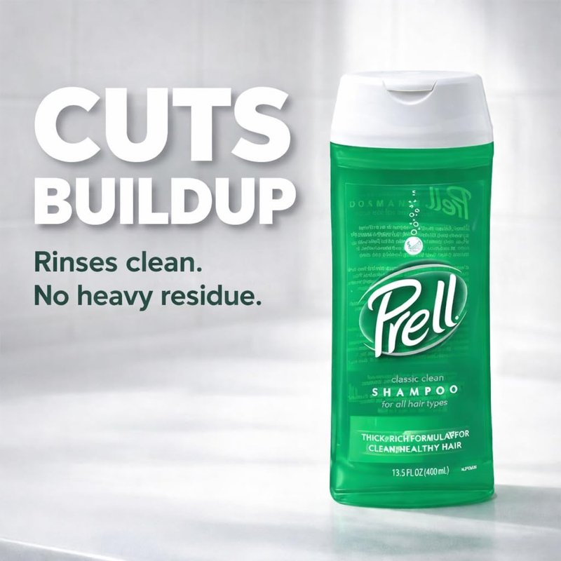 Prell Classic Clean Shampoo, Leaves Hair Healthy, Shiny and Full of Texture without Causing Dryness, Alcohol Free, 13.5 Fl Oz, Pack of 6