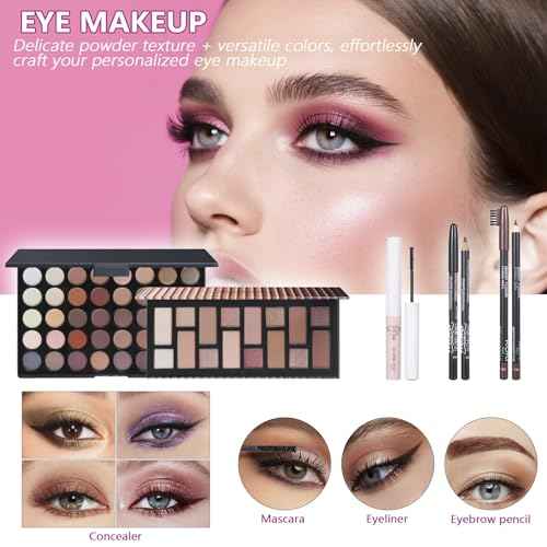 Travel Makeup Kit, Makeup Set For Teen Girls, Make up Gift Set For Women with Makeup Box, Eyeshadow Palettes, Foundation, Concealer, brushes set (Colors 40)