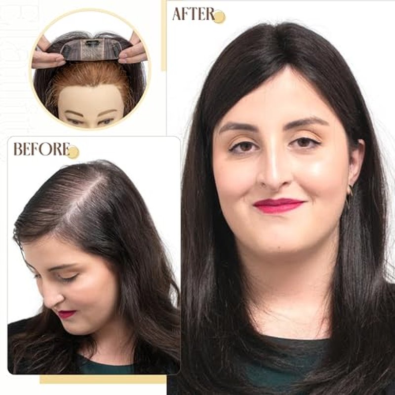 Elailite Hair Toppers for Women With Thinning Hair - Real Human Hair V3.0 Clip in Pieces 10 Inch Middle Parting for Loss Cover Gray Fine [Style-B] #60 Platinum Blonde