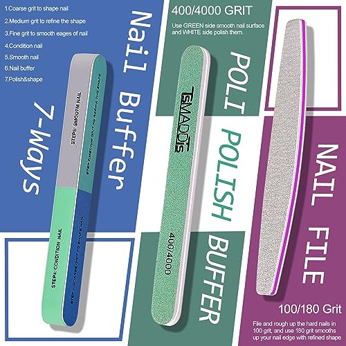 TsMADDTs Manicure Tools Kit Nail Care Kit with 3PCS Files, 2PCS Buffer Blocks, 2PCS Polishing Buffers, Cuticle Nipper, Pusher and Cuticle Oil