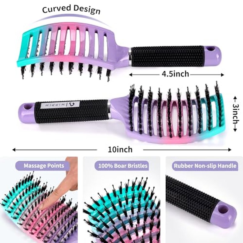 Hair Brushes for Women 2 Pack, HIPPIH Detangler Hair brush for Adult & Kids¡¯ Wet or Dry Hair, Boar Bristle Hair Brush Getting Knots Out without Pain Adds Shine and Makes Hair Smooth