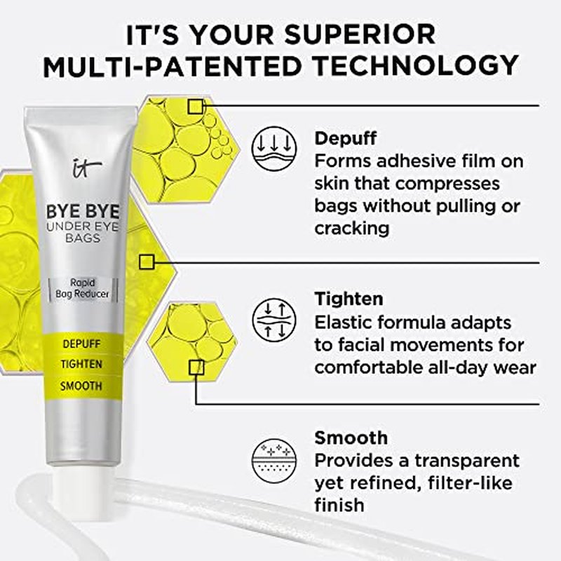 IT Cosmetics Bye Bye Under Eye Bags Treatment For Women & Men ? Temporary Eye Bag Reducer & Undereye Corrector Depuffs, Tightens, Smooths & Reduces Look of Wrinkles & Fine Lines - 0.5 Fl. Oz