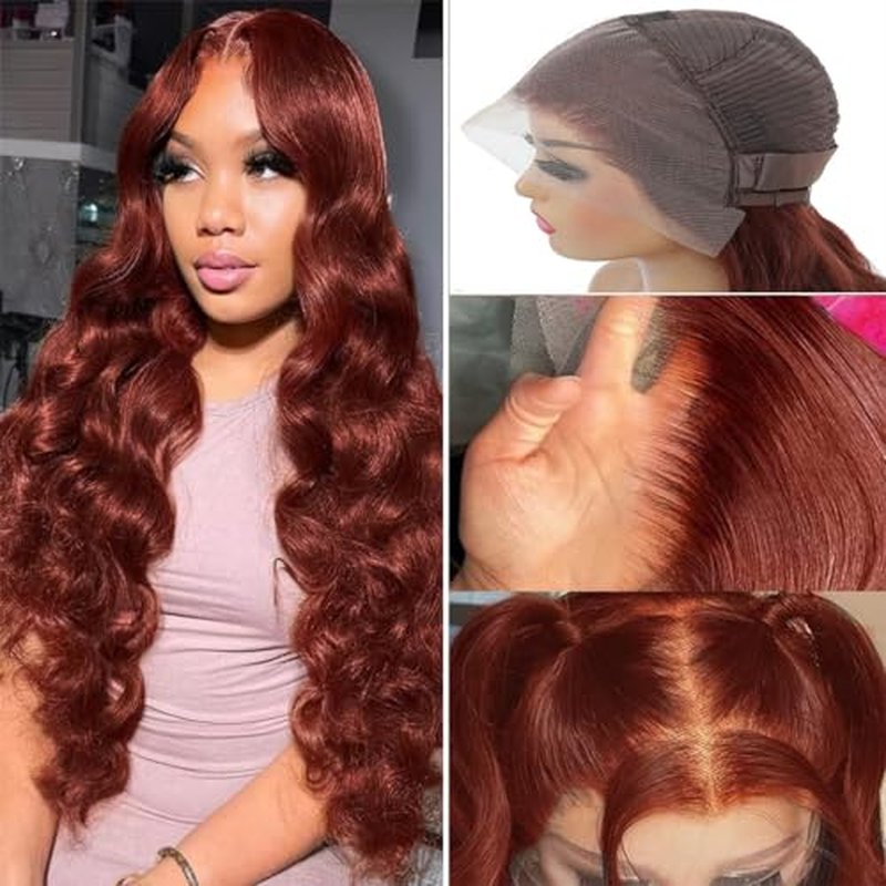 MUPRETTY Reddish Brown Lace Front Wigs Human Hair 180% Density 13x4 Auburn Colored Body Wave Wig Human Hair Pre Plucked Natural Hairline(22Inch,13x4 Lace Front Wig)