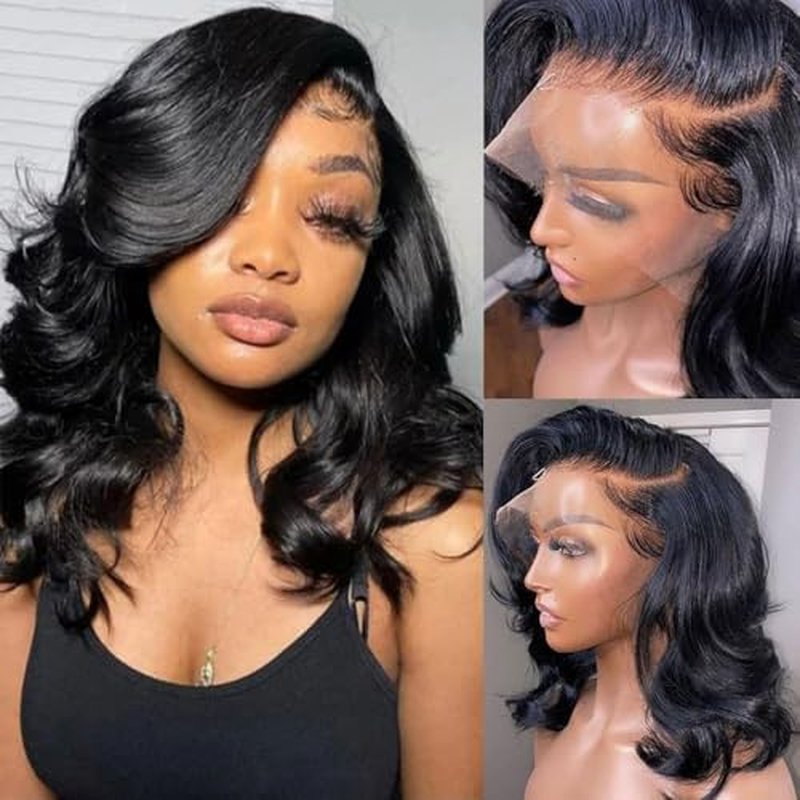 16 Inch Wavy Bob Wig Human Hair 13x4 Glueless Lace Front Wigs Pre Plucked Transparent HD Lace Frontal Wigs Loose Wavy Human Hair Wig Short Bob Wig