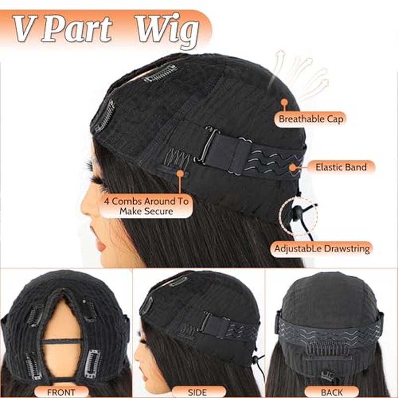 Burmese Curly Wig Human Hair V Part Wig 100% Real Human Hair Glueless With Drawstring Clip In Burmese Curly V part Wigs Upgrade U Part Wigs 220% Density 18 Inch Natural Black 1B Color