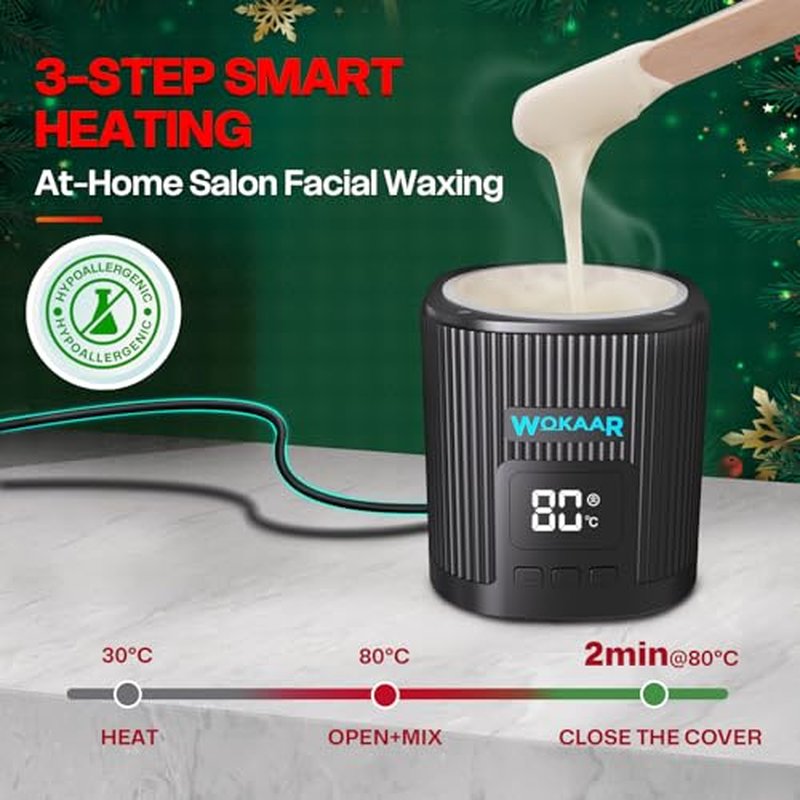 Nose Wax Kit for Eyebrow and Ear Hair | 100gWax, 50 Face Waxing Sticks | Fast-Heating USB Wax Warmer | Hair Removal Kit for Men & Women | 15 Pre/Post Wipes, Ear and Mustache Guards & Earplug