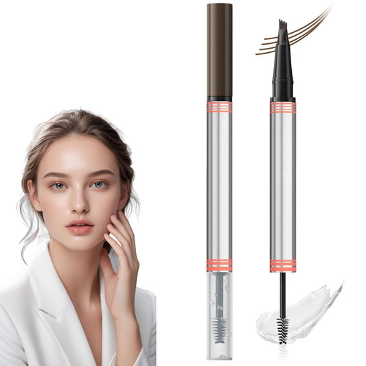 2-in-1 Eyebrow Pencil with Gel, Dual-Ended 3D Microblading Eyebrow Pen with 4 Tip & Eyebrow Brush, Waterproof Long-Lasting Eyebrow Pencil for Women (Brown)