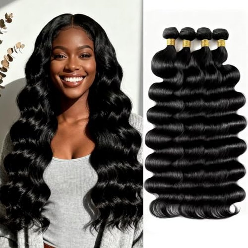 12A Human Hair Bundles 12 14 16 18 Inch Body Wave Bundles Human Hair 100% Unprocessed Brazilian Virgin Organique Quick Weave 4 Bundle for Women Wet and Wavy Human Hair Extensions Natural Black