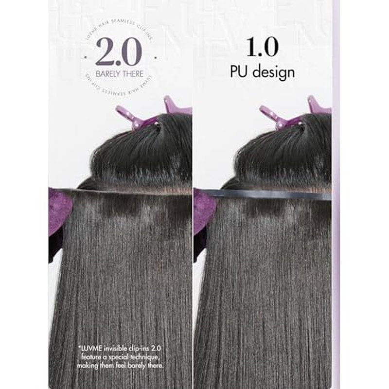LUVME Invisible Clip in Hair Extensions, Yaki Straight Real Human Hair Remy Hair Clip ins for Women, Natural Human Hair, 18 inch 110g 6Pcs, Natural Black