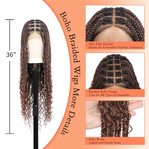 Beauart Brinbea 13x8'' HD Lace Front Braided Wigs for Women Knotless Boho Braided Wigs with Baby Hair Brown Box Braid Wig Long Human Hair Blended Braid Lace Front Wigs 36 Inch