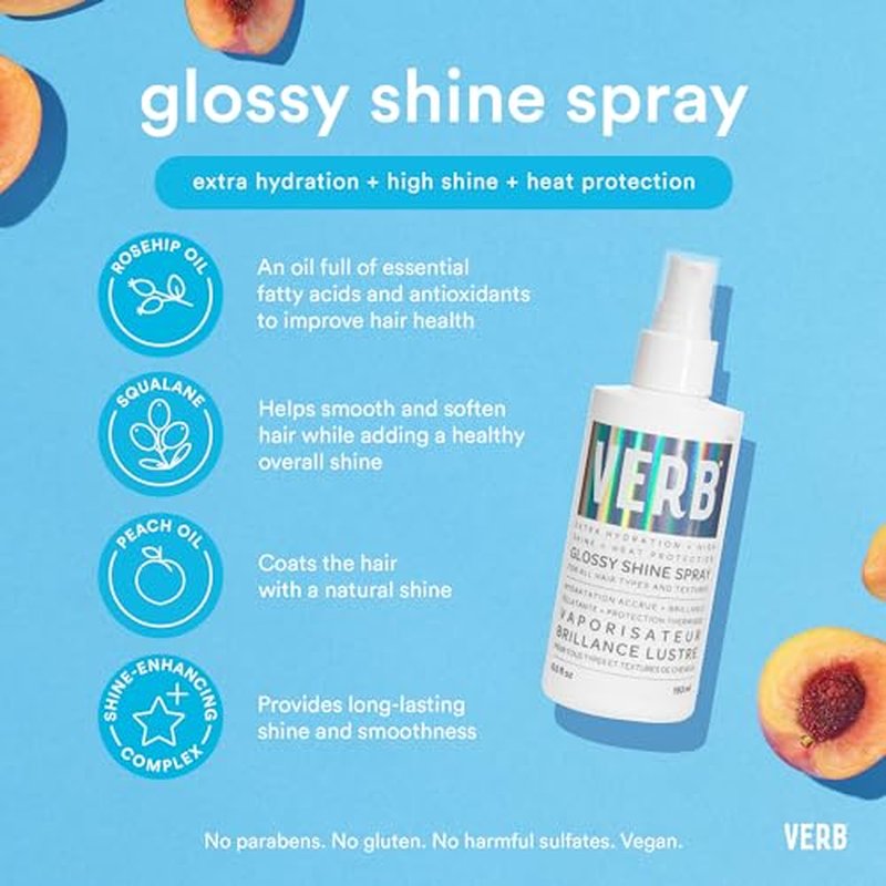 VERB Glossy Shine Spray - Moisturizing Heat Protection Hair Spray - Adds High Shine and Primes for Styling - Vegan, No Parabens or Harmful Sulfates