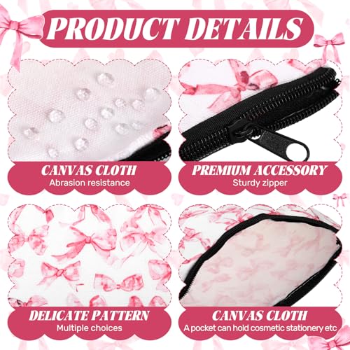 Kacctyen 9 Pcs Pink Bow Makeup Bag for Women Coquette Cosmetic Bag Bulk Preppy Pouch Coquette Gift with Zipper for Birthday Paty Favor Girls Travel Storage Accessories