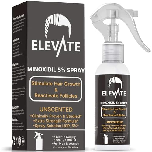 Elevate Hair Regrowth Treatment 5% Minoxidil Spray - Extra Strength Formula Professional Treatment for Hair Loss and Thinning for Regrowth - Stimulate Follicles for Men and Women 1 Month Supply