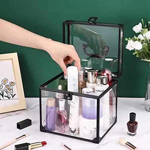 Noverlife Portable Crown Case for Pageants, 8x7x7.5inch Clear Makeup Tools Storage, Large Cosmetic Display, Travel Toiletry Organizer Train Box With Latches, Tiara Storage for Women