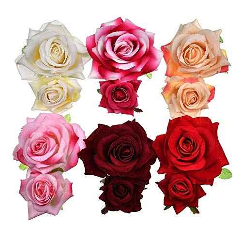 Ladies Handmade Flannel Elegant Pink Red Rose Hairpin Hair Clips Bridesmaid Head Piece Bridal Flower Hiar Clip (ORANGE)